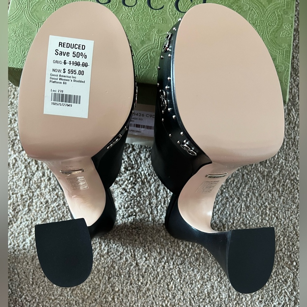 Gucci black platform mules with silver logos - Picture 12 of 15